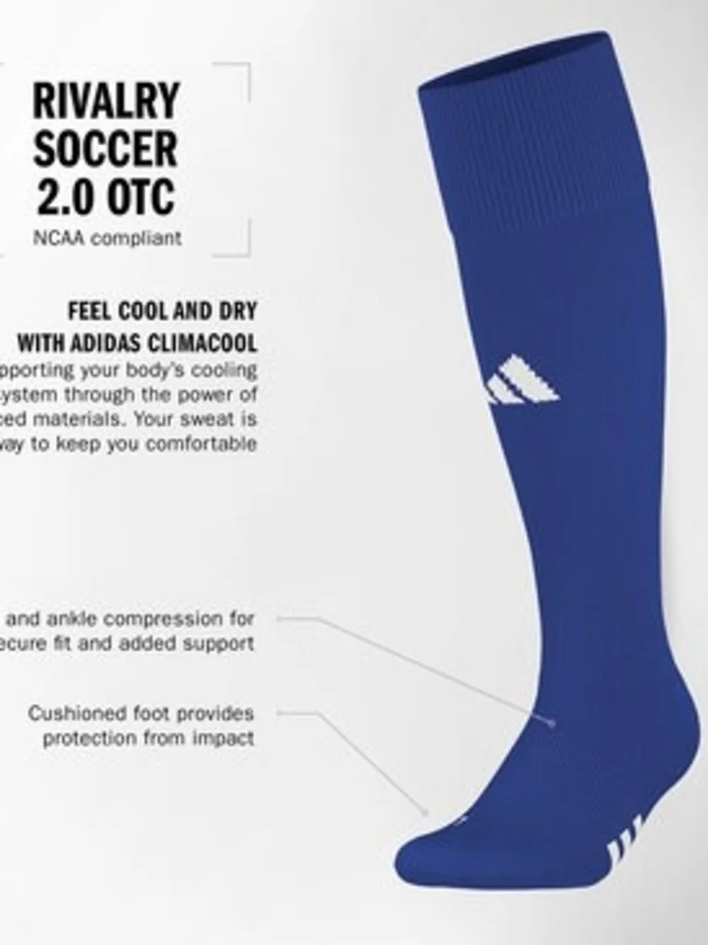 adidas Royal Blue Boy's Knee-High Athletic/Shin Guard Soccer 2-Pack of Socks